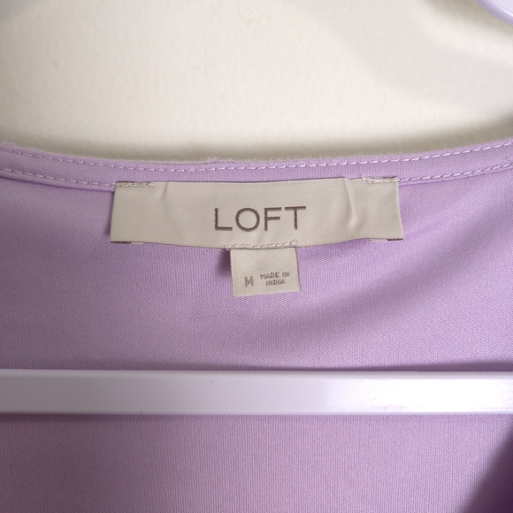 LOFT Eyelet Embroidered Puff Sleeve Button Tiered Purple Swing Dress M - Picture 9 of 10